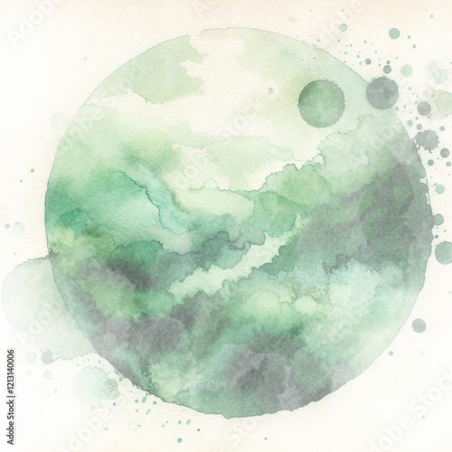 green watercolor abstraction on white paper. Grunge background. Retro, Vintage
