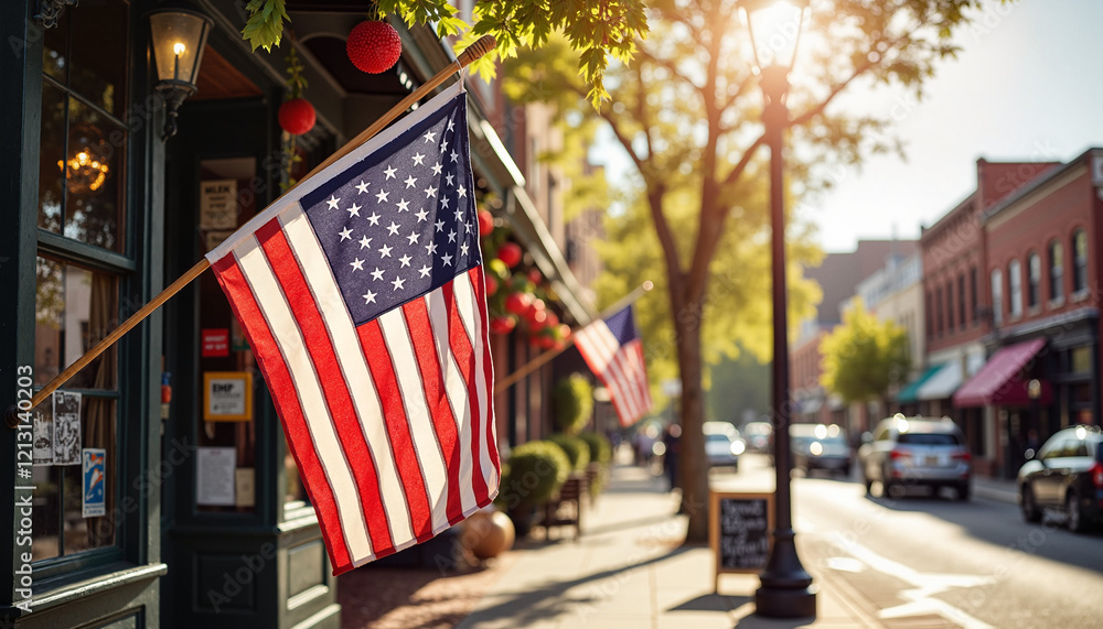 custom made wallpaper toronto digitalAmerican flag on small town street with festive decorations