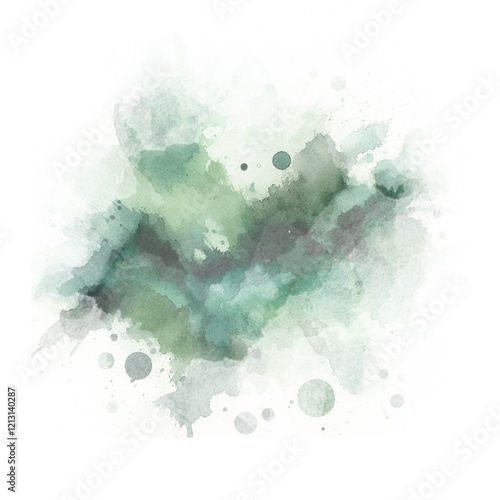green watercolor abstraction on white paper. Grunge background. Retro, Vintage