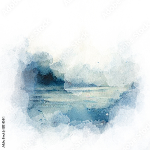 Blue watercolor abstraction on white paper. Grunge background. Retro, Vintage