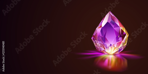 Large, faceted gemstone with a vibrant mix of yellow and purple hues, set against a dark background that highlights its sparkling surface.