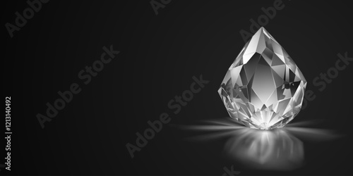 Single, large, clear crystal diamond with multiple reflective facets, set against a dark background.