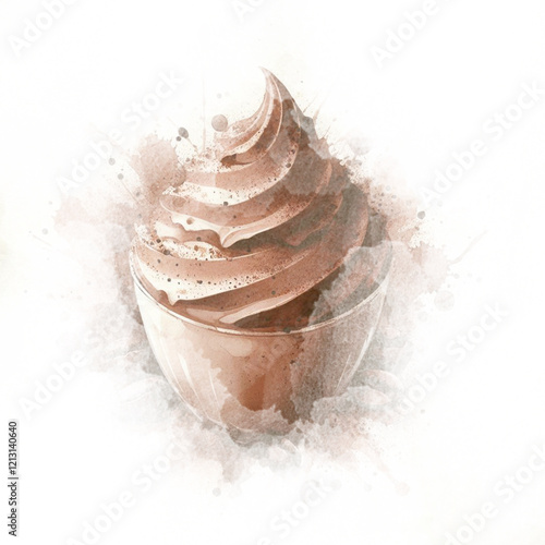 coffee Mocha Mousse Watercolor abstraction on white paper. Grunge background. Retro, Vintage