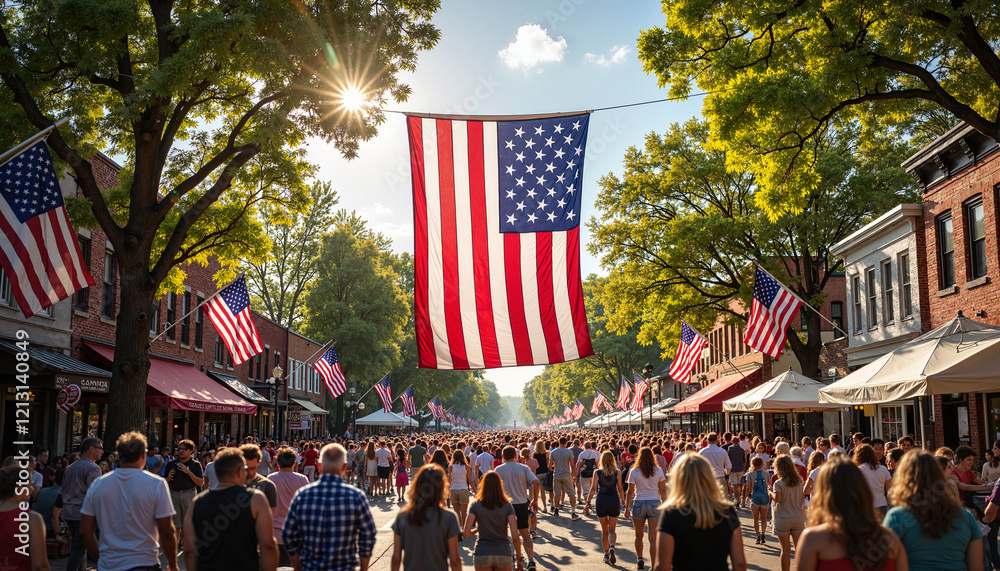 custom made wallpaper toronto digitalAmerican flags over crowded street festival in summer