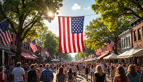 Wallpaper Mural American flags over crowded street festival in summer Torontodigital.ca