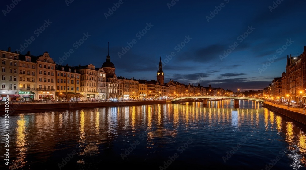 Fototapeta premium Vibrant City Nightscape with Sparkling Rivers
