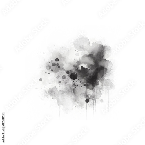 Grey watercolor abstraction on white paper. Grunge background. Retro, Vintag