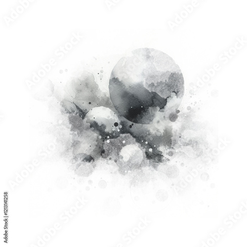 Grey watercolor abstraction on white paper. Grunge background. Retro, Vintag