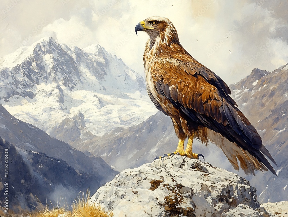 Fototapeta premium a haasts eagle perched above a valley