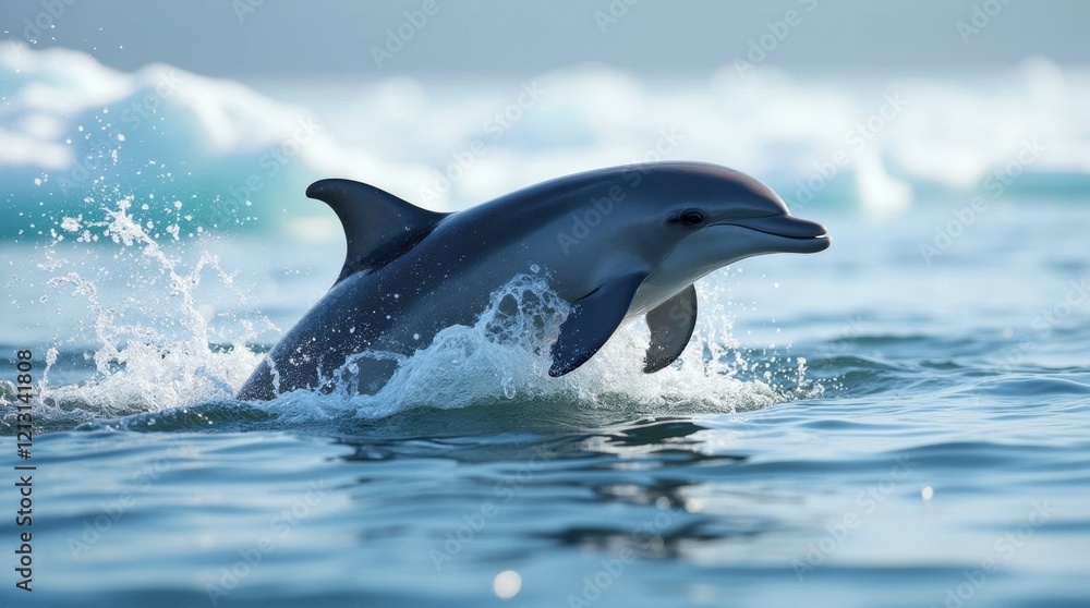 Fototapeta premium Playful Dolphin in Icy Waters