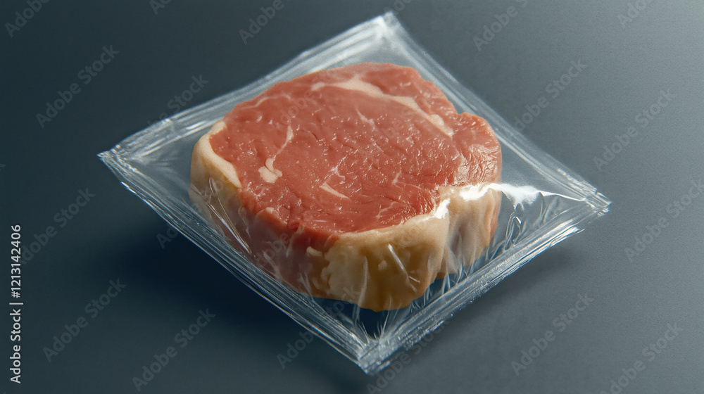 A piece of meat is in a plastic bag A piece of meat is in a plastic bag