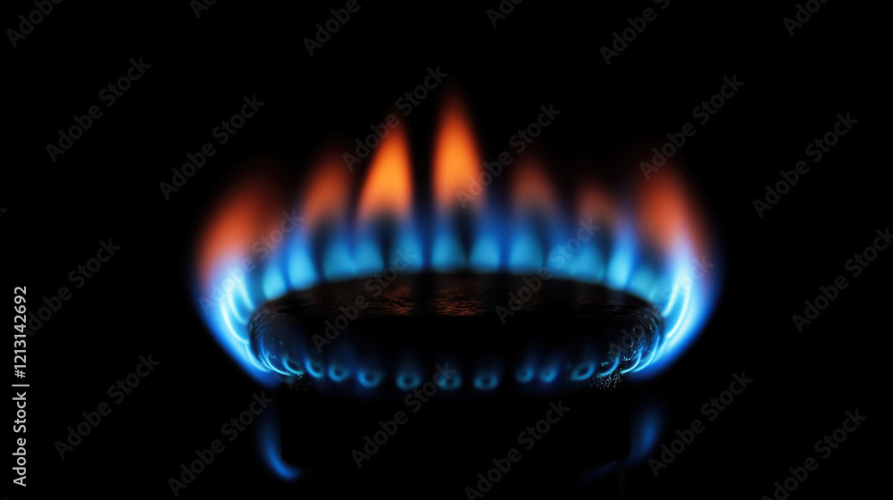 A blue flame is burning in a black background A blue flame is burning in a black background