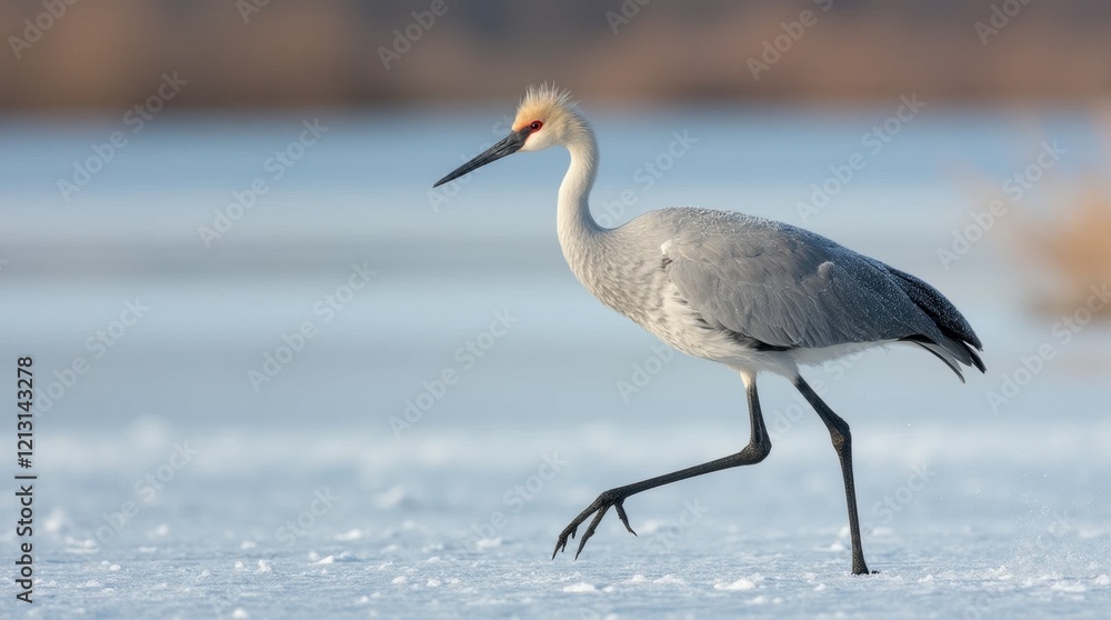 Obraz premium Graceful Crane in Snowy Marsh