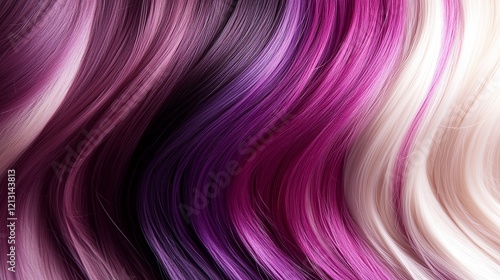 A display of flowing pink, purple, and blue hair in soft waves, showcasing creative and vibrant color gradient styling. photo