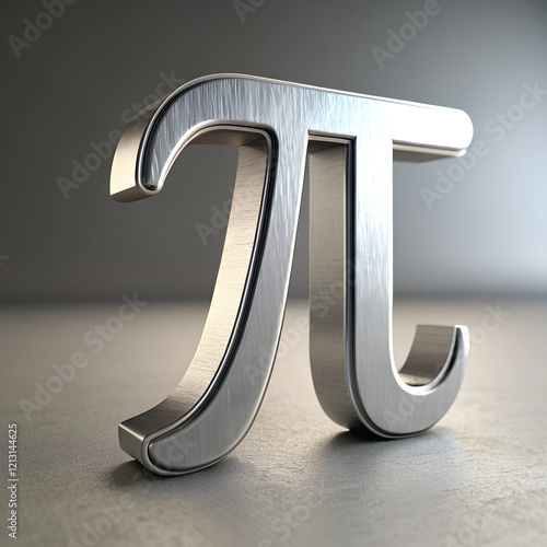 3D brushed metal pi symbol with reflection, elegant mathematical representation. Concept of education, science, engineering.