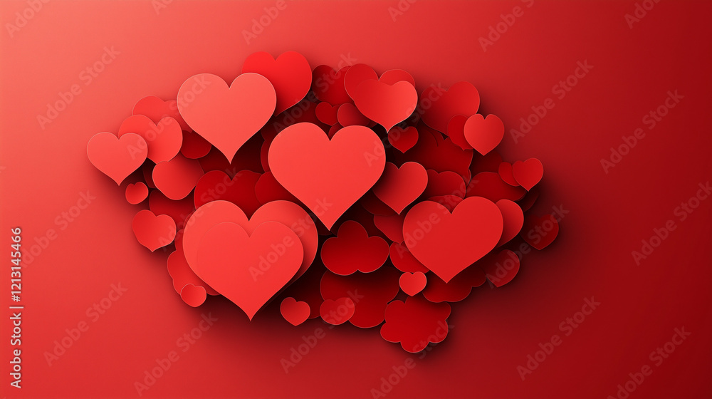 Paper Craft of Multi Layered Red Love Heart Speech Bubble on Red Background, room for text Paper Craft of Multi Layered Red Love Heart Speech Bubble on Red Background, room for text