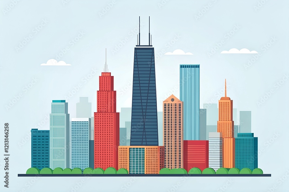 Obraz premium Detailed Cityscape Skyline Illustration 