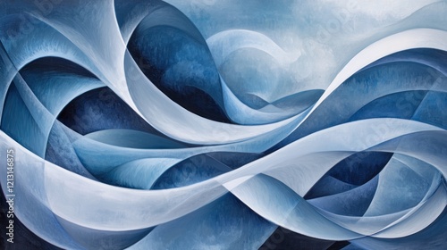 Abstract Blue Wave Painting, Sky Background, Wall Art