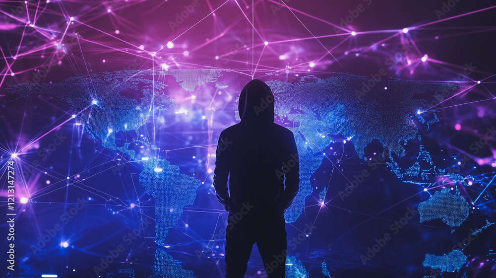 custom made wallpaper toronto digitalHacker are planning to hack and attack networks and cyber security systems.team people innovation connection of line from nail node to node on map background , networking concept