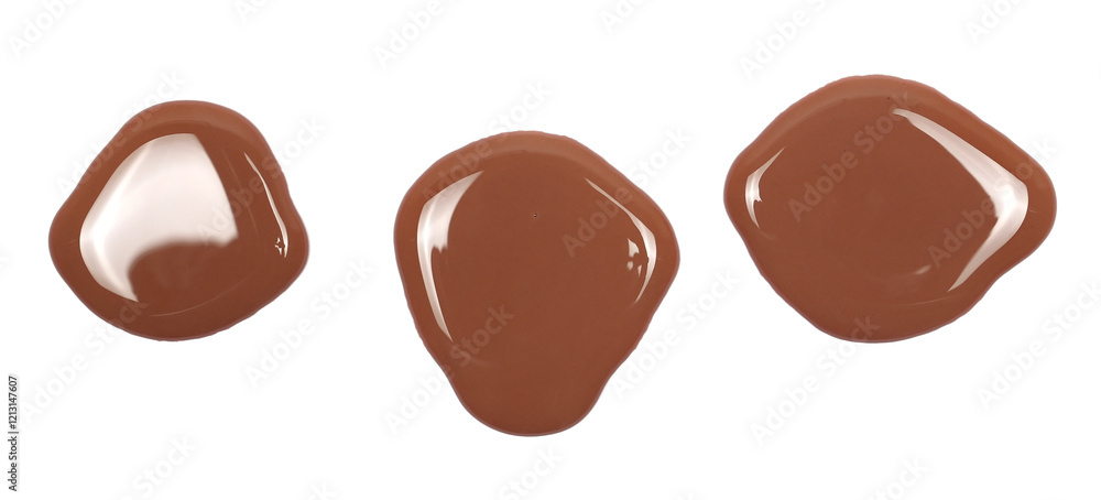 Fototapeta premium Spilled chocolate milk puddle isolated on white background, top view