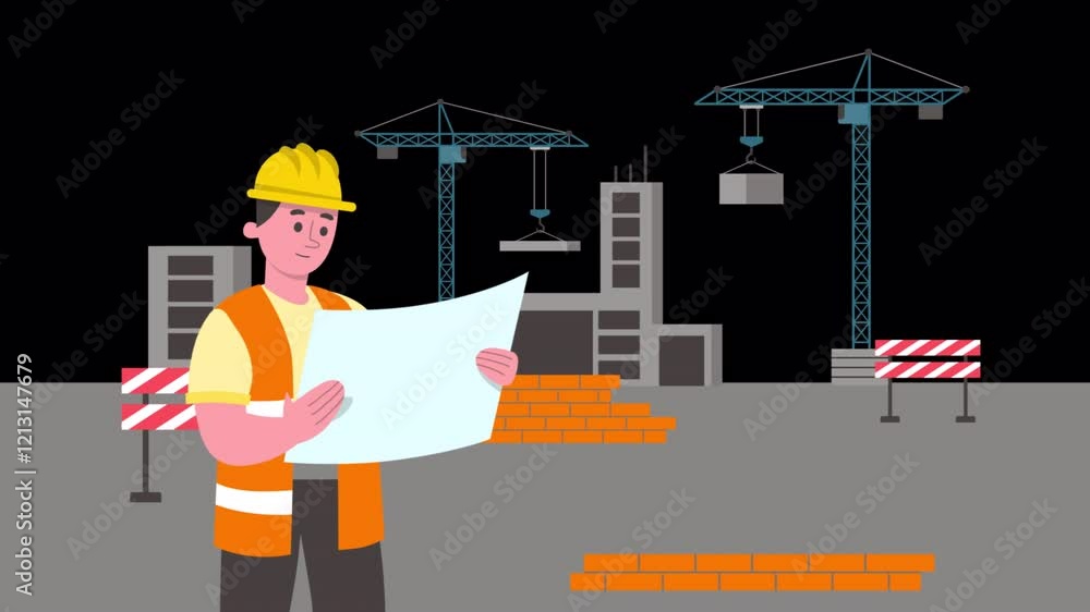 Engineers Working On Construction On Alpha Channel 2D Cartoon Animation Engineers Working On Construction On Alpha Channel 2D Cartoon Animation