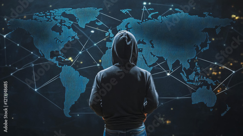 Hacker are planning to hack and attack networks and cyber security systems.team people innovation connection of line from nail node to node on map background , networking concept