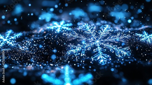 Futuristic Fusion: Snowflakes Intertwined with Modern Tech Elements Creating a Unique Abstract Visual Concept