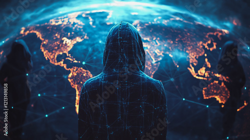 Hacker are planning to hack and attack networks and cyber security systems.team people innovation connection of line from nail node to node on map background , networking concept