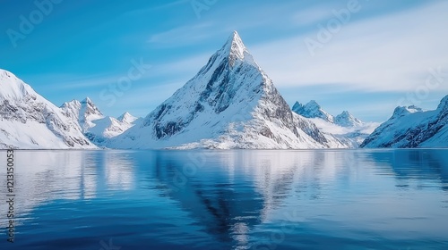 Wallpaper Mural Snow-capped peak reflects in calm arctic water;  background mountains, travel poster Torontodigital.ca