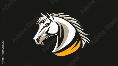 Stylized black and white horse head illustration with yellow accent. 2026 year horse according calendar photo