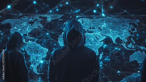 Hacker are planning to hack and attack networks and cyber security systems.team people innovation connection of line from nail node to node on map background , networking concept