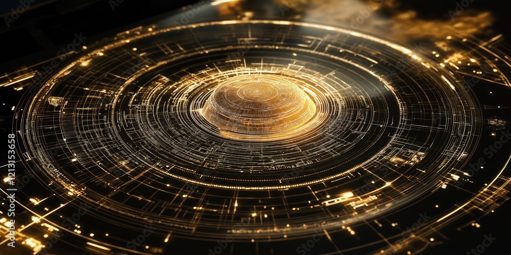 Obraz premium Golden Futuristic Technology Sphere