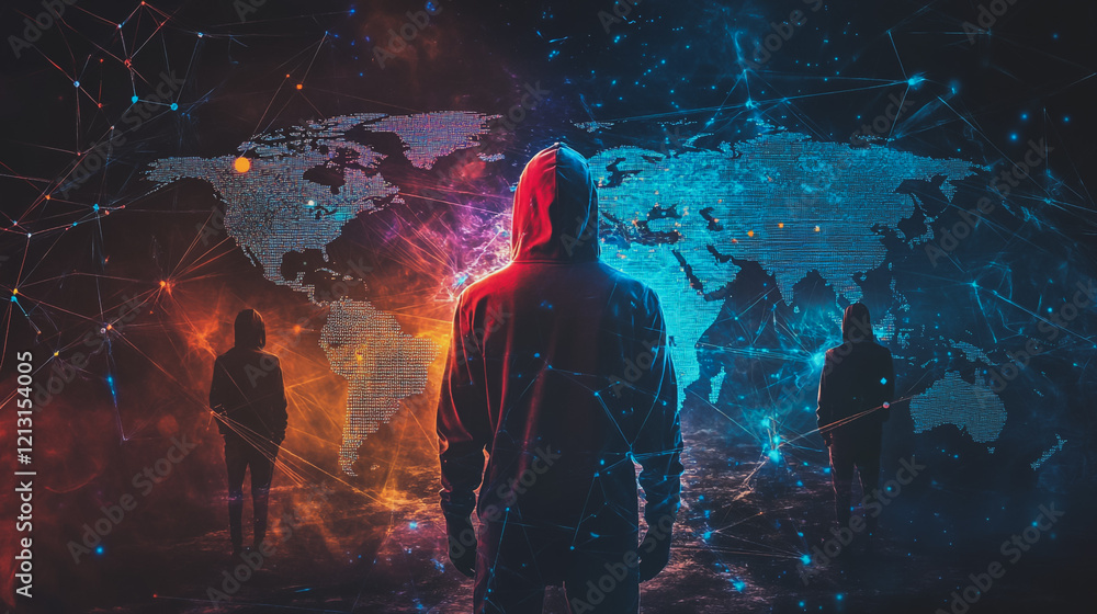Hacker are planning to hack and attack networks and cyber security systems.team people innovation connection of line from nail node to node on map background , networking concept Hacker are planning to hack and attack networks and cyber security systems.team people innovation connection of line from nail node to node on map background , networking concept