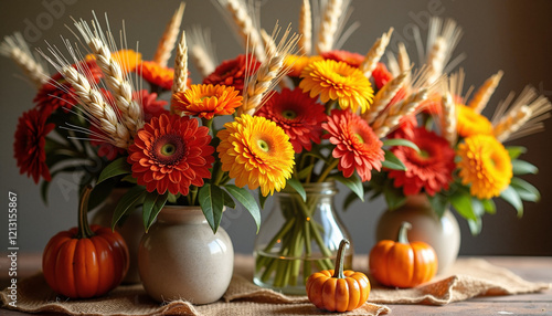 Wallpaper Mural Autumn floral arrangement with orange and yellow flowers Torontodigital.ca