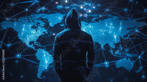 Hacker are planning to hack and attack networks and cyber security systems.team people innovation connection of line from nail node to node on map background , networking concept