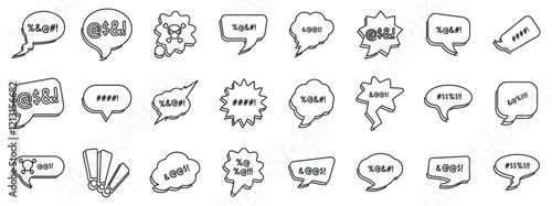 Swear speech bubble icons set. Collection of speech bubbles with censored curse words expressing anger and frustration