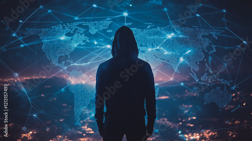 Wallpaper Mural Hacker are planning to hack and attack networks and cyber security systems.team people innovation connection of line from nail node to node on map background , networking concept Torontodigital.ca