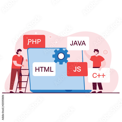 Tiny Developer in Isometric Web Development World: Coding, Design, and Innovation UI UX 3d app code 