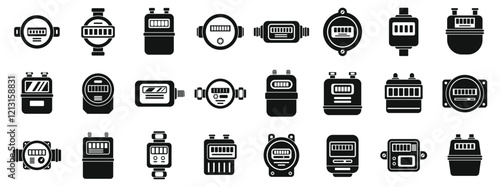 Household meters icons set. Different types of gas meters are displayed, indicating gas usage and facilitating efficient energy monitoring