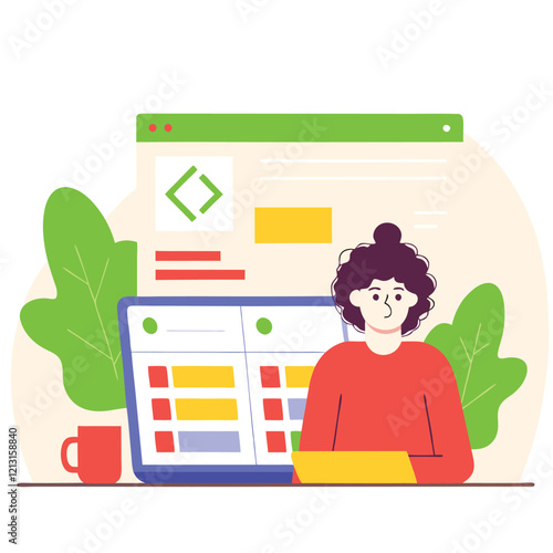 Digital Nomad's Coding Haven: Laptop, Code, Web Dev Workspace desk data tech mouse clean screen     