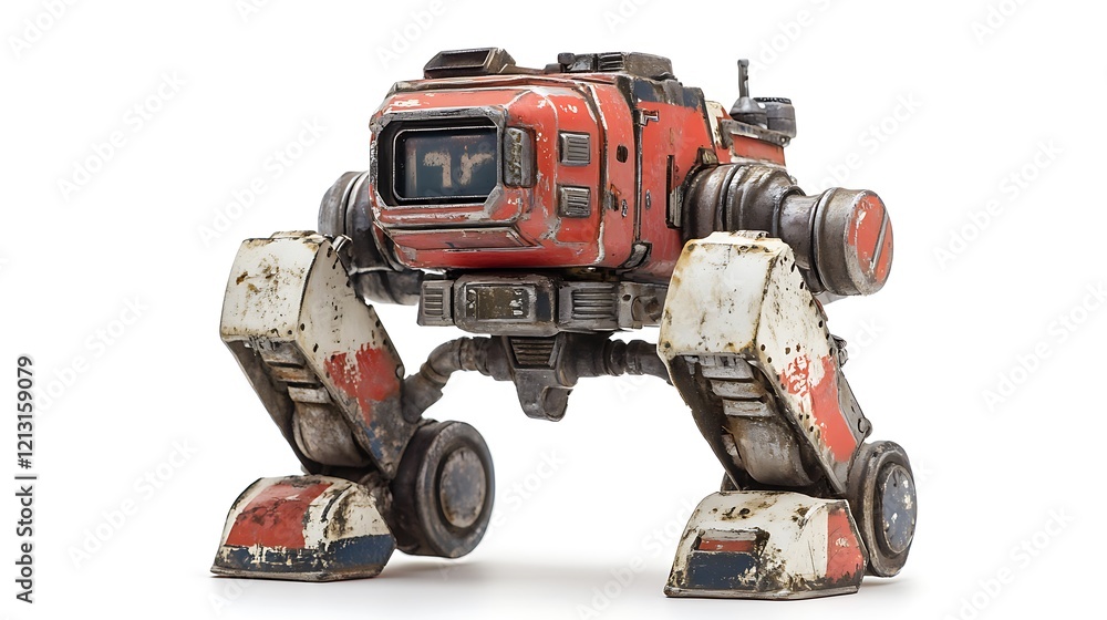 Fototapeta premium Old-school vintage robot toy isolated on white background