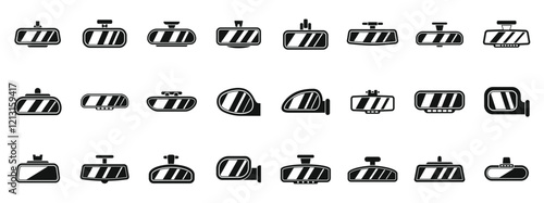 Rearview mirror icons set. Set of car rearview mirror icons in simple style isolated on white background
