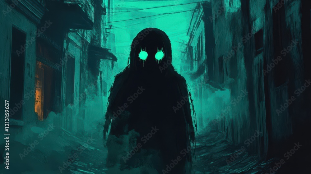 Gloomy Figure Stands In Desolate Urban Alleyway Gloomy Figure Stands In Desolate Urban Alleyway