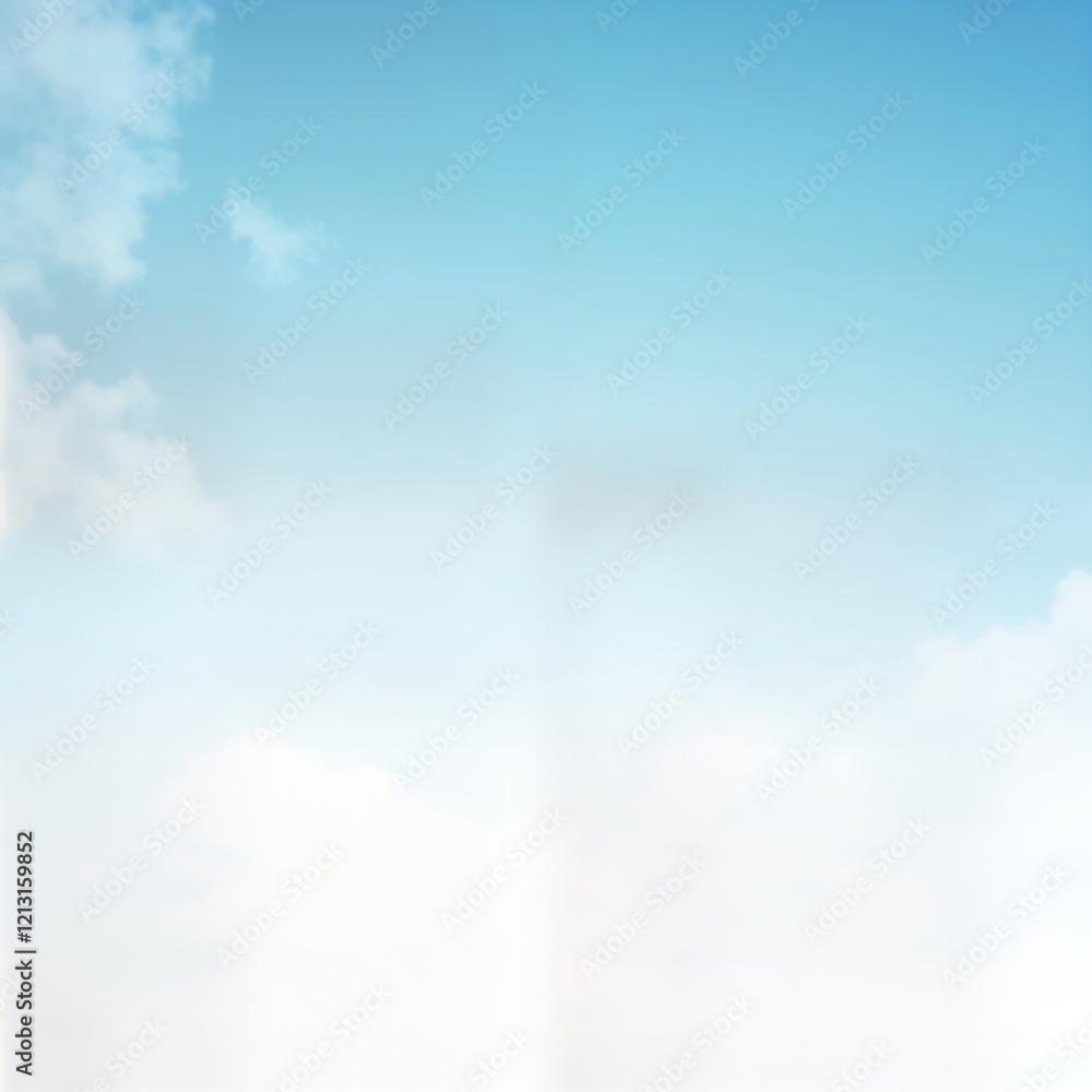 Obraz premium Soft light blue sky with fluffy white clouds. Gentle cloudscape. Serene, peaceful atmosphere. Ideal for background design illustration projects. Background image suitable for various projects like