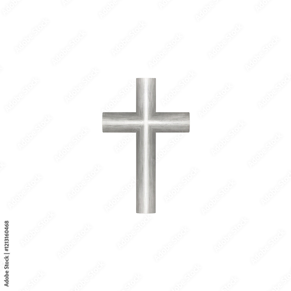 Minimalist stainless steel cross on white background symbolizing modern spirituality Minimalist stainless steel cross on white background symbolizing modern spirituality