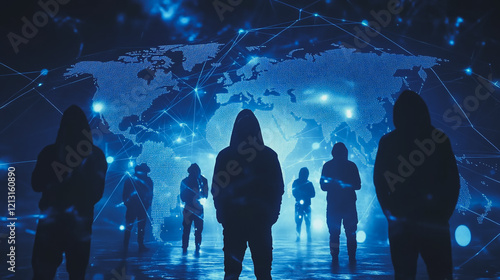 Wallpaper Mural Hacker are planning to hack and attack networks and cyber security systems.team people innovation connection of line from nail node to node on map background , networking concept	 Torontodigital.ca