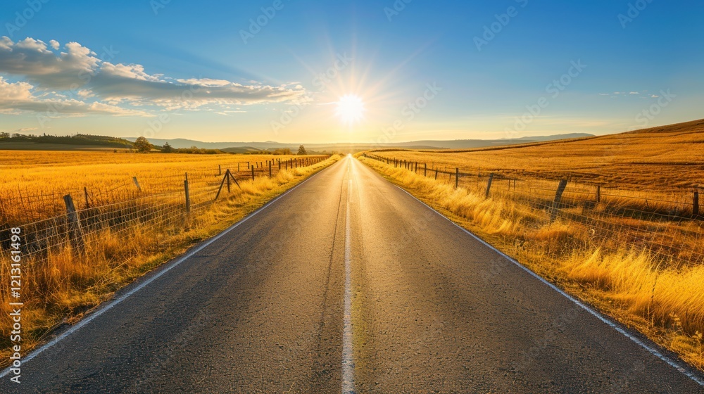 Naklejka premium Asphalt Road Leading Towards the Sunset