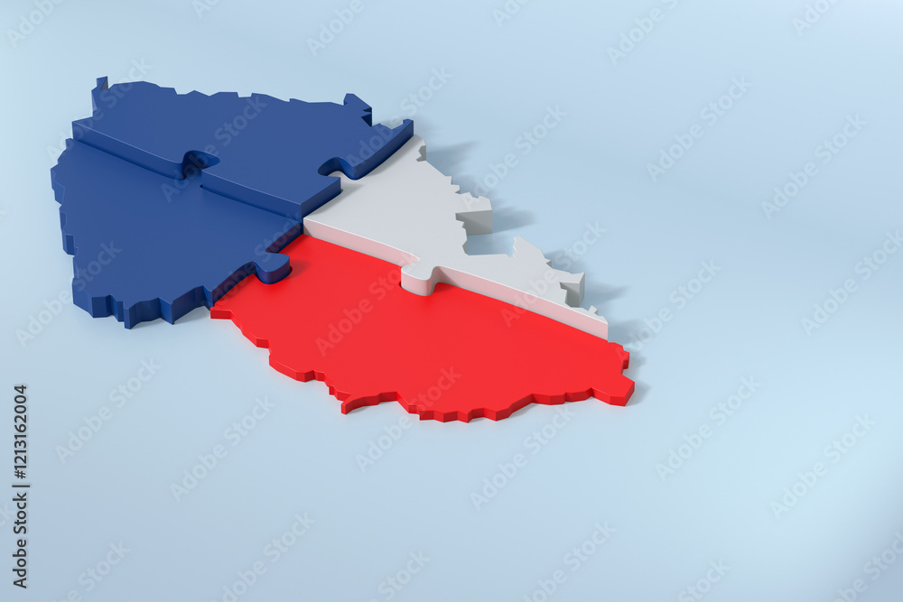 Czech Republic puzzle map forming with national flag colors on blue background Czech Republic puzzle map forming with national flag colors on blue background