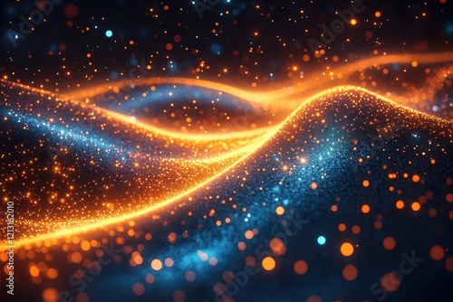 luminous fiber optic network forming abstract patterns deep spacelike background with electric blue and amber light trails digital connectivity concept photo