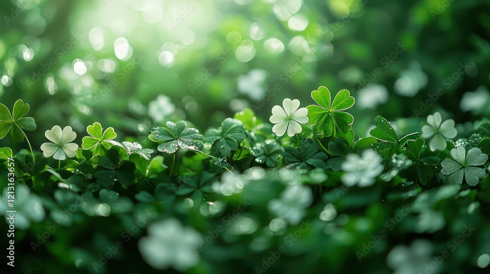 An abstract green background decorated with shamrock leaves, creating a festive St. Patrick's Day atmosphere. An abstract green background decorated with shamrock leaves, creating a festive St. Patrick's Day atmosphere.